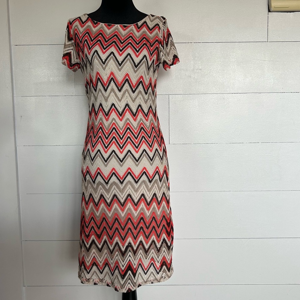 Jessica Taylor NYC Midi Dress chevron coral crochet look Boho Retro/70s Inspired